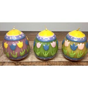 Easter Egg Decorative Hand-Painted Round Candles Set Of 3 Multicolor